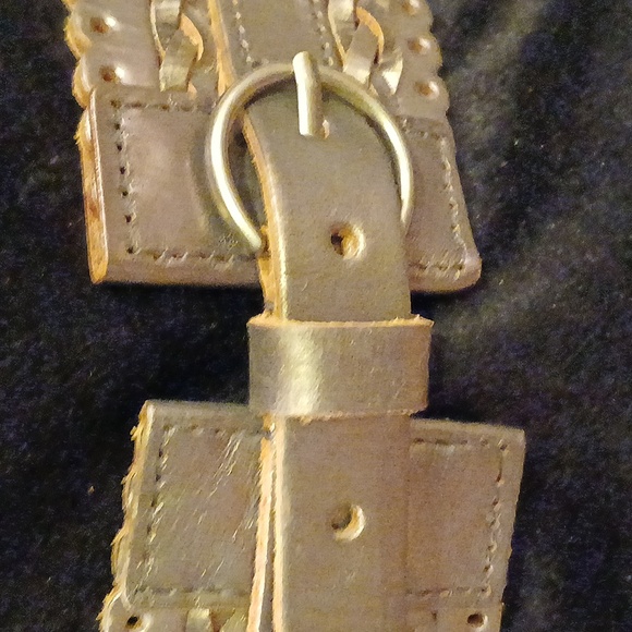 ✨ Linea Pelle Silver Leather Stretch Woven Belt Sz S Boho Mobwife Fairycore